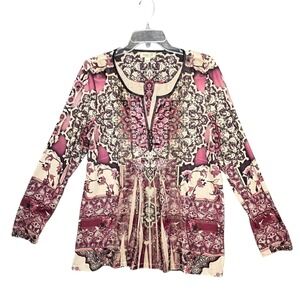 One World Women‎ XL Tunic Blouse Paisley Dark Floral Boho Festival Cottagecore